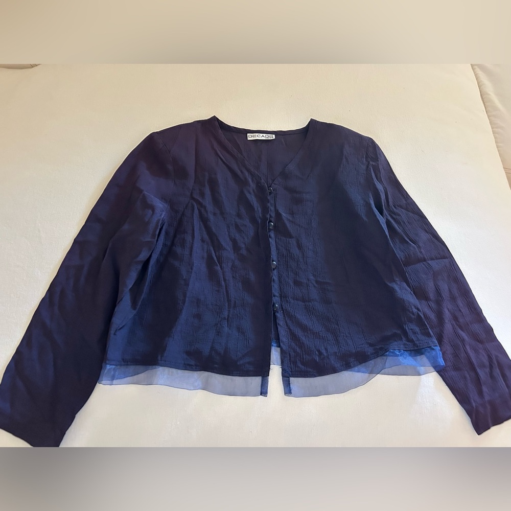 HUGE SALE! VINTAGE DECADE DESIGNS BUTTON BLUE CROPPED JACKET SHOULDER PADS SZ 4